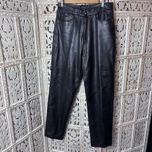 VTG Augustina Wearable Art Leather Pants Black Moto Biker Western Kanye Rodeo 30